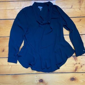 Vince Camuto Black Peplum Long Sleeve Blouse - Size Small - Front Tie